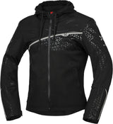 Schwarze iXS Rapid-STX 1.0 Laminatjacke für Touren, detailreiche Nahaufnahme der wasserdichten Außenjacke