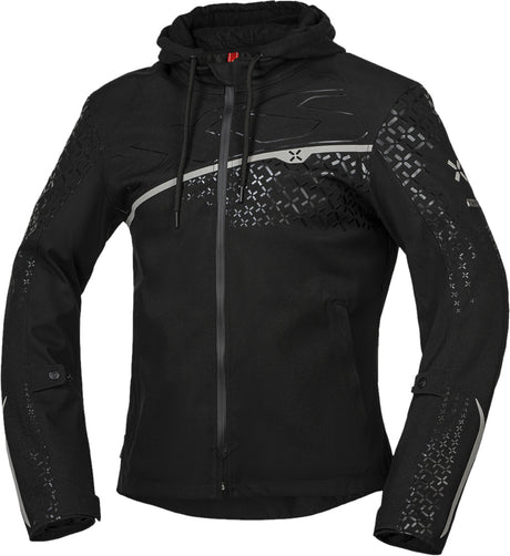 Schwarze iXS Rapid-STX 1.0 Laminatjacke für Touren, detailreiche Nahaufnahme der wasserdichten Außenjacke
