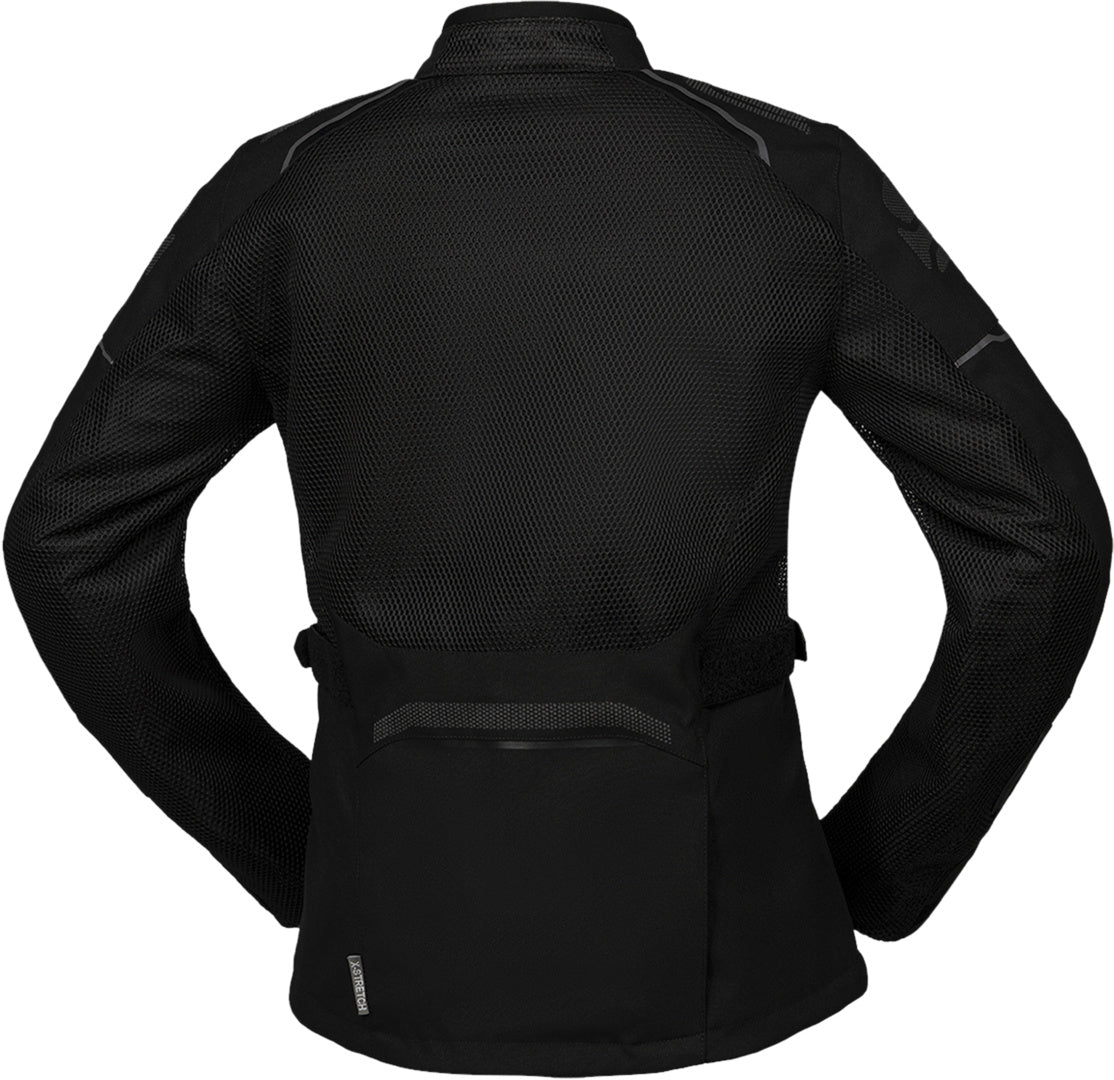 Schwarze iXS Damen Tourster-BigAir 1.0 Adventure-Jacke, wetterfeste Outdoor- und Reitjacke mit Kapuze.