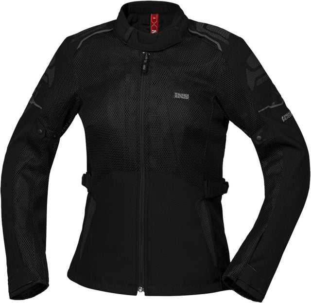 Schwarze Damen Tourster-BigAir 1.0 Jacke von iXS, robuste Adventure-Jacke mit wasserdichtem Material und verstellbarem Schnitt.