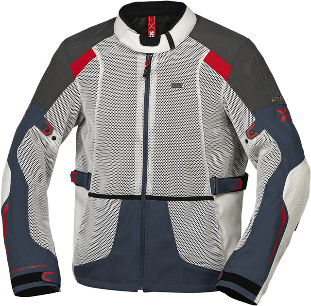 Leichte iXS Tourster-BigAir 1.0 Adventure Jacke in Hellgrau, Blau und Rot, mit wasserdichtem Material und reflektierenden Akzenten