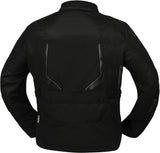 Schwarze iXS Tourster-BigAir 1.0 Adventure Jacke, wetterfeste Außenhaut und reflektierende Details, für Motorradfahrer.