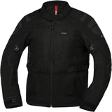 Schwarze iXS Tourster-BigAir 1.0 Adventure-Jacke mit Reißverschlüssen, Kapuze und robustem Material, für Outdoor-Aktivitäten.