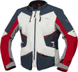 Hellegraue, blaue und rote iXS Tourster-STX 1.0 Laminatjacke für Abenteuer, mit wasserdichtem Material und verschweißten Nähten.