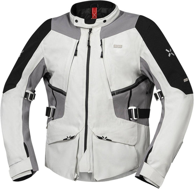 Leichte iXS Tourster-STX 1.0 Laminatjacke in hellgrau-grau, perfekt für Adventure und Outdoor-Aktivitäten.