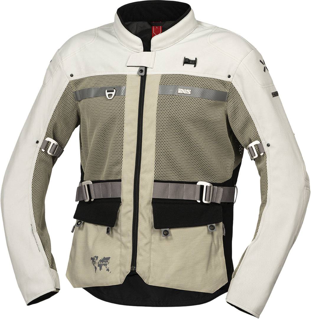 iXS Venture-BigAir 1.0 Jacke in Steingrau-Hellgrau, wetterfeste Adventure-Jacke mit Kapuze und atmungsaktivem Material