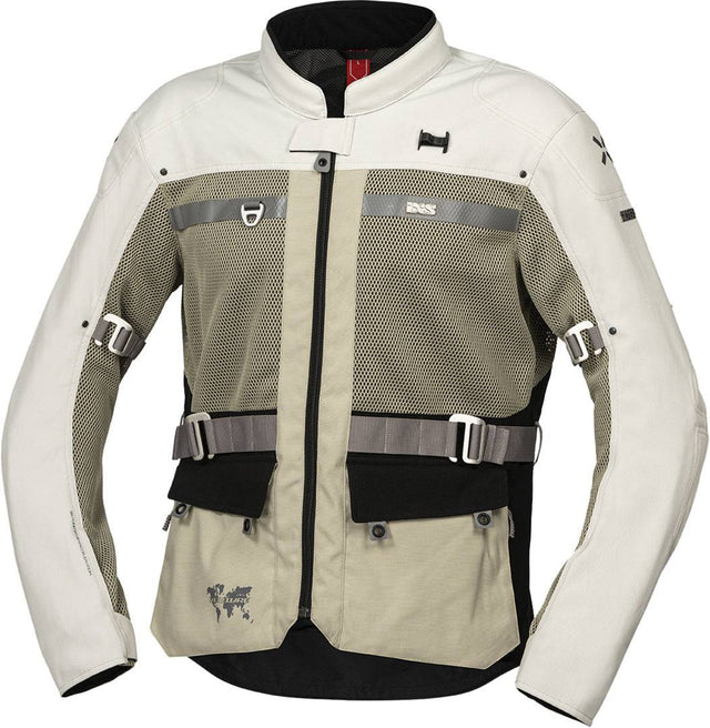 iXS Venture-BigAir 1.0 Jacke in Steingrau-Hellgrau, wetterfeste Adventure-Jacke mit Kapuze und atmungsaktivem Material