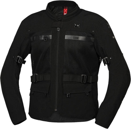 Schwarze iXS Venture-BigAir 1.0 Adventure-Jacke, atmungsaktiv und wetterfest, für Outdoor-Aktivitäten, Detailansicht der Jacke