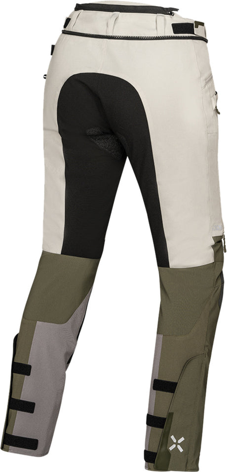 Hellegraue und olivfarbene iXS Damen Venture-Air 1.0 Adventure-Hose mit atmungsaktivem Material und strapazierfähigem Design.