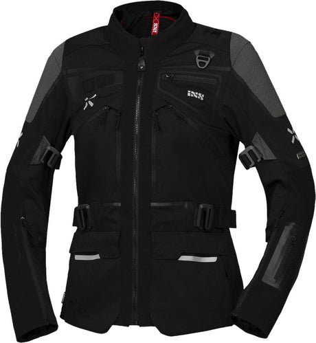 Schwarze Damen Venture-Air 1.0 Jacke von iXS, leichte Adventure-Jacke mit atmungsaktivem Material, perfekt für Outdoor-Aktivitäten.