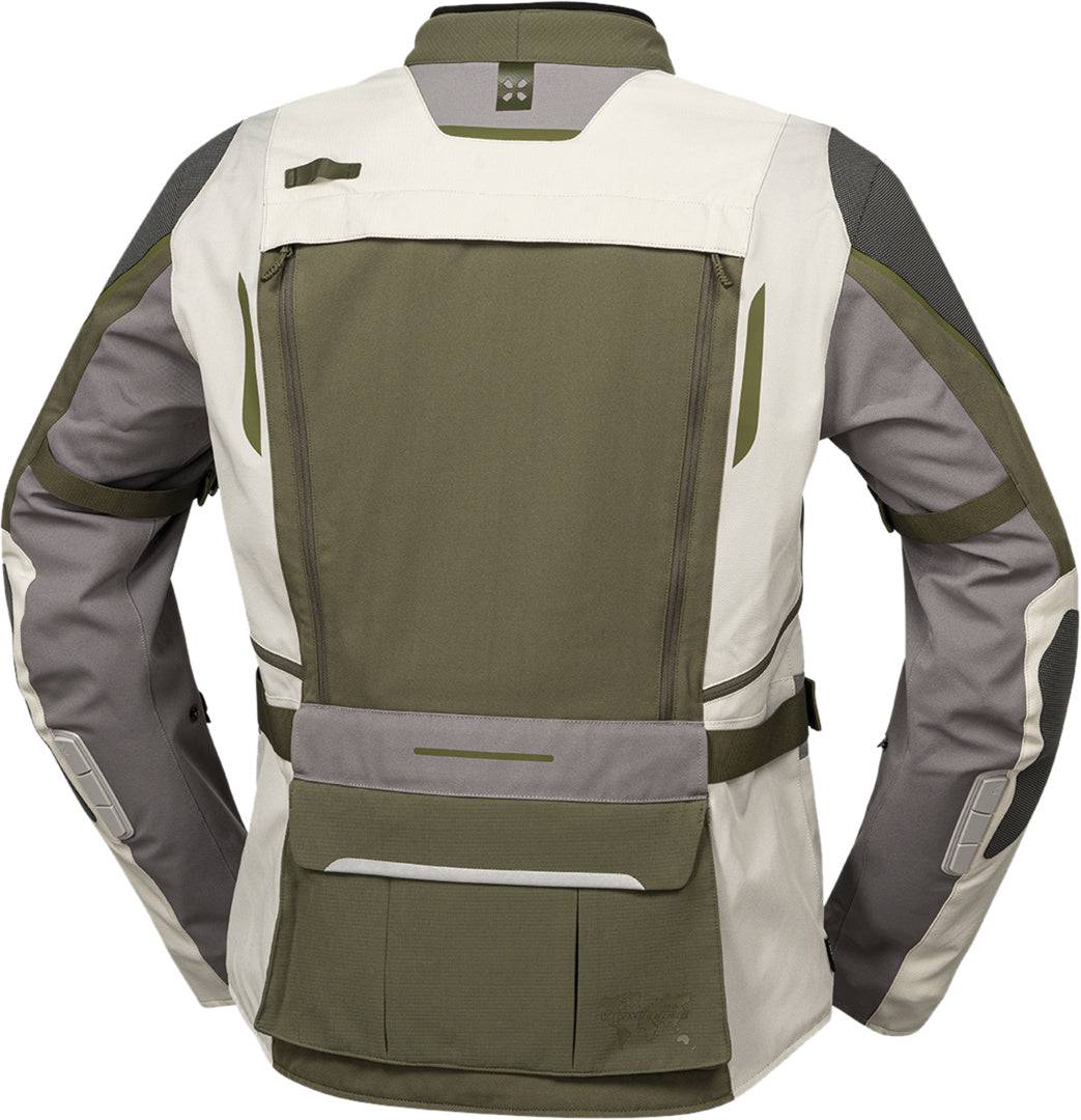 Leichte iXS Venture-Air 1.0 Adventure-Jacke in Hellgrau-Oliv, atmungsaktives Outdoor-Design für Abenteuer und Komfort.