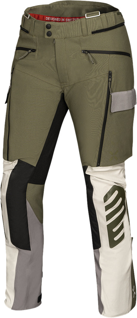 iXS Damen Venture-STX 1.0 Laminathose in Oliv und Hellgrau, strapazierfähige Adventure-Hose für Damen, sichtbare Details und Material.