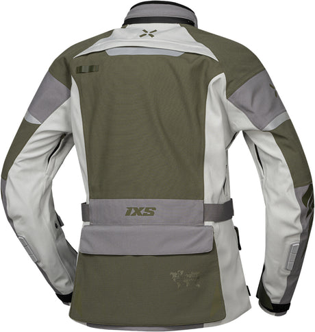 Hellgrau-olivfarbene Damen Venture-STX 1.0 Laminatjacke von iXS für Abenteuer, wasserabweisend und atmungsaktiv.