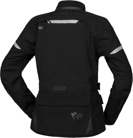 Schwarze Damen Venture-STX 1.0 Laminatjacke von iXS, wetterfeste Adventure-Jacke mit Kapuze und Reißverschlusstaschen.