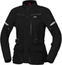 Schwarze Damen-Laminatjacke iXS Venture-STX 1.0 für Abenteuer, wasserabweisend und atmungsaktiv, mit Kapuze und Reißverschlusstaschen.