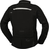 Schwarze iXS Venture-STX 1.0 Laminatjacke für Abenteuer, wasserdicht und atmungsaktiv, mit Kapuze und Reißverschlusstaschen.
