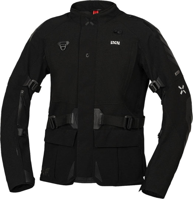 Schwarze iXS Venture-STX 1.0 Laminatjacke, robuste Outdoor-Adventure Jacke mit wasserdichter Membran, sichtbare Details und Reißverschlüsse