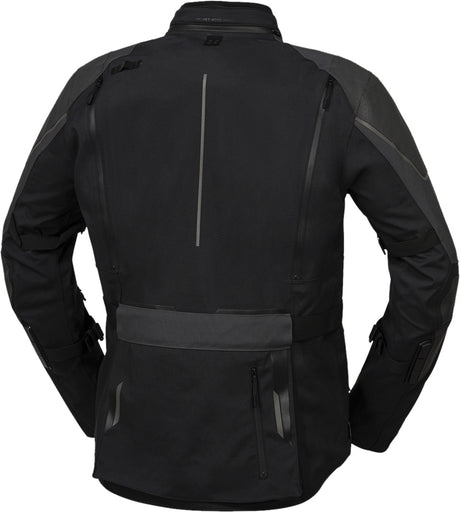 Schwarze und mittelgraue iXS Venture-GTX 1.0 Laminatjacke für Outdoor-Abenteuer, wasserdicht und atmungsaktiv, detailreiche Aufnahme