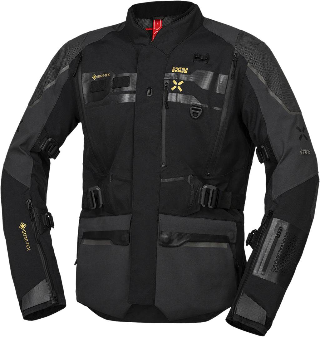 Schwarze und mittelgraue iXS Venture-GTX 1.0 Laminatjacke für Abenteuer, wasserabweisende Outdoor-Jacke, Detailansicht