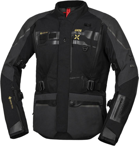 Schwarze und mittelgraue iXS Venture-GTX 1.0 Laminatjacke für Abenteuer, wasserabweisende Outdoor-Jacke, Detailansicht