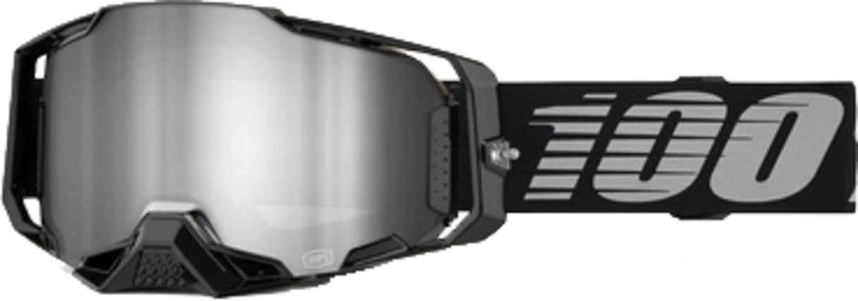 100% Armega Motocrossbrille Black - Mirror Silver Lens
