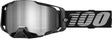 100Percent Armega MX-Brille mit schwarzen Rahmen und silberner Spiegellinse, für Motocross und Offroad-Fahrten.