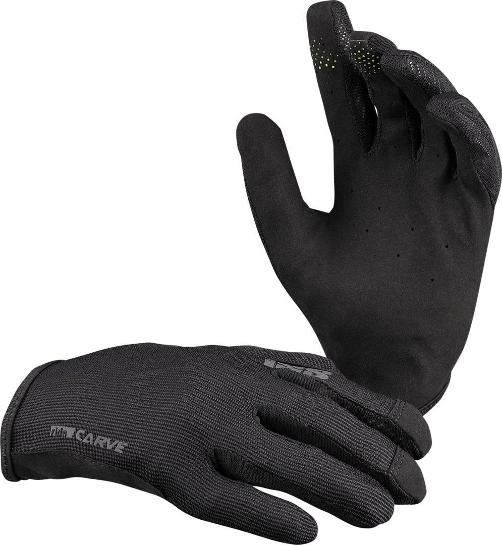 Schwarze iXS Carve Handschuhe für Kinder, atmungsaktive und bequeme Handschuhe für den Schutz beim Radfahren.