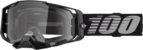 Schwarze 100Percent Armega Motocrossbrille mit klarer Linse, Schutzbrille für Offroad-Motorsport, bequemes Design