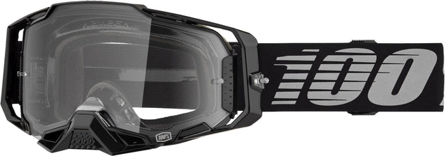 Schwarze 100Percent Armega Motocrossbrille mit klarer Linse, Schutzbrille für Offroad-Motorsport, bequemes Design