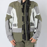 Hellegraue und olivfarbene Damen Venture-STX 1.0 Laminatjacke von iXS, Outdoor-Adventure Jacke mit wasserdichter Oberfläche