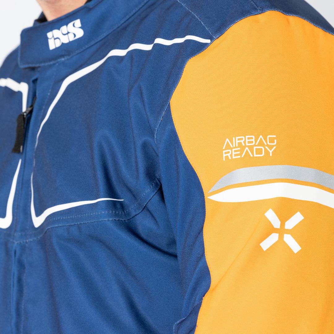 iXS Sport Jacke TS-Pro ST+ für Touren, blaue-orange-weiße Racing-Jacke mit Protektoren und sportlichem Design
