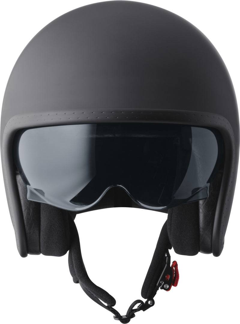 GMS Jethelm Ride in mattschwarz, leichter Schutzhelm für Motorradtouren, mit Lüftungsöffnungen und verstellbarem Kinnriemen.