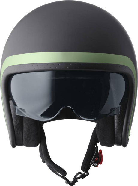 GMS Jethelm Ride in mattschwarz-Grün mitVisier und Belüftungsöffnungen, leichter Motorradhelm für den Straßenverkehr