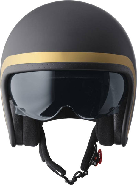 GMS Jethelm Ride in mattschwarz-Gold, modernes Design, leichter Schutzhelm für Motorradfahrer, mit Belüftung und klarem Visier
