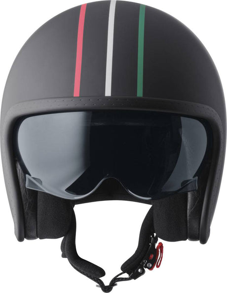GMS Jethelm Ride in Italy, schwarz-rot-weiß-grün, mit italienischem Design, blick auf den Helm von vorne