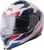 GMS Integralhelm Gelero in Weiß, Rot und Blau, leichter Motorradhelm mit Visier und Belüftungsöffnungen, Helm-Design und Farbe sichtbar