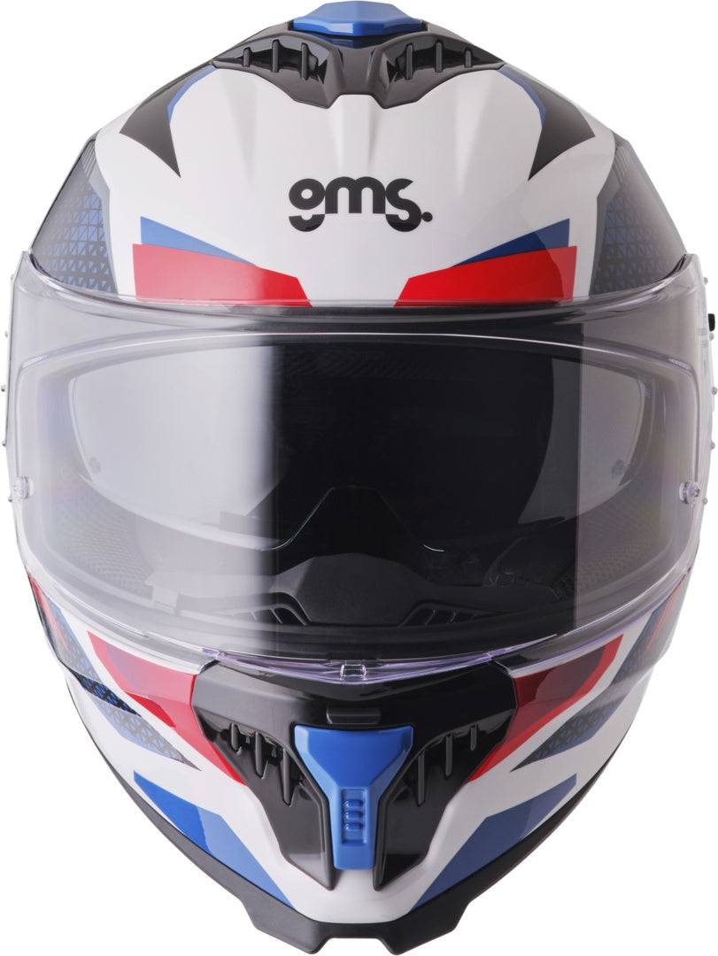 GMS Integralhelm Gelero in Weiß, Rot und Blau, stylischer Motorradhelm mit Visier und Belüftungsöffnungen