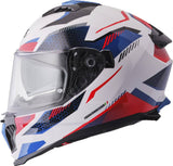 GMS Integralhelm Gelero in Weiß, Rot und Blau, leichter Motorradhelm mit visier, sportliches Design, luftige Belüftung