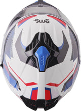 GMS Integralhelm Gelero in Weiß-Rot-Blau, leichter Motorradhelm mit integriertem Visier und Belüftung.