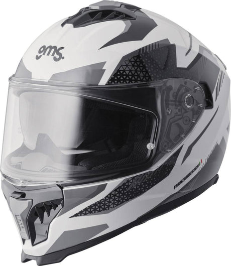 GMS Integralhelm Gelero in Weiß, Grau und Dunkelgrau, vorne mit Visier und Belüftungsöffnungen, für Motorradfahrer