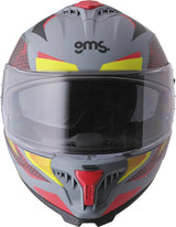 GMS Integralhelm Gelero matt grau-gelb-rot, schützender Motorradhelm mit weicher Polsterung und Belüftung, seitlich sichtbar