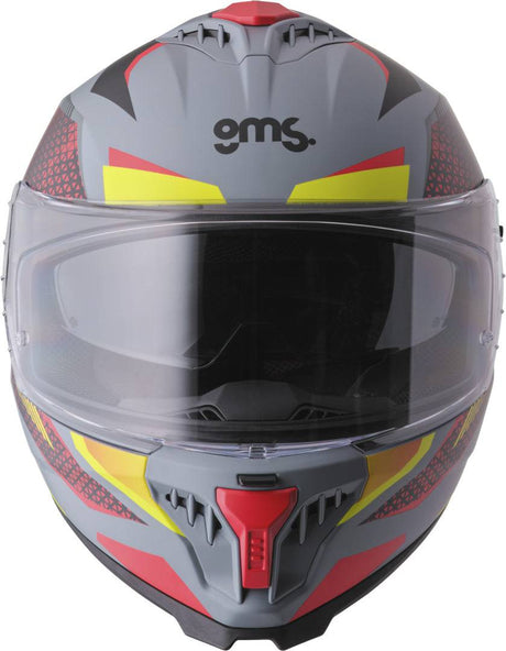 GMS Integralhelm Gelero matt grau-gelb-rot, schützender Motorradhelm mit weicher Polsterung und Belüftung, seitlich sichtbar