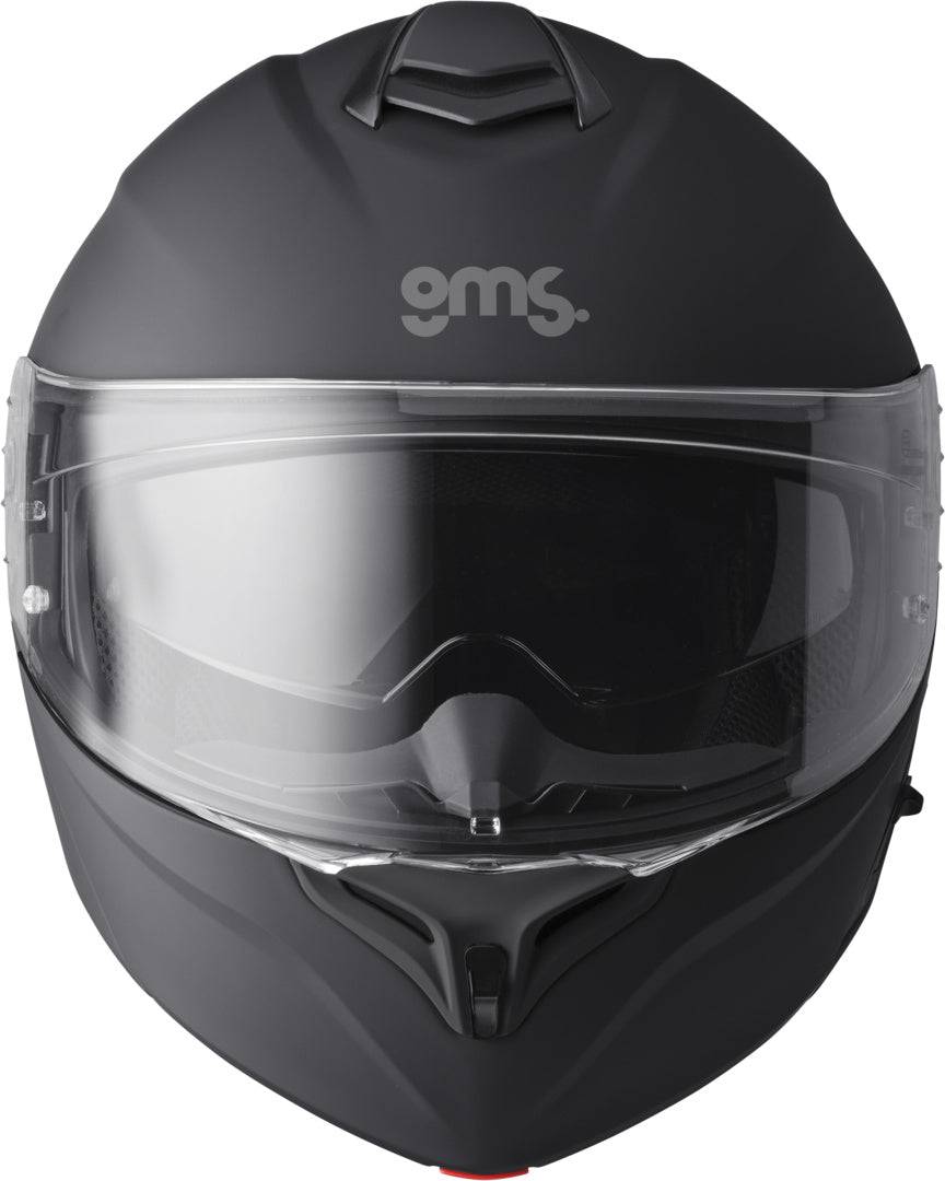 Gms Klapphelm Aperio schwarz matt, Integralhelm mit klappbarem Visier, glatte schwarze Oberfläche, moderne Motorradhelme