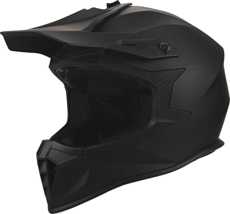 Schwarzer, matter GMS Motocrosshelm Fortis mit Visier und Belüftungsöffnungen, für sicheren Schutz beim Motocross.