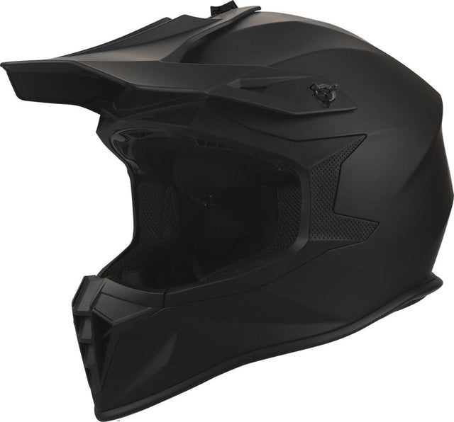 Schwarzer, matter GMS Motocrosshelm Fortis mit Visier und Belüftungsöffnungen, für sicheren Schutz beim Motocross.