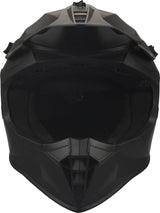GMS Motocrosshelm Fortis in schwarzmatt mit visier und Belüftungsöffnungen, ideal für Offroad-Fahrten.