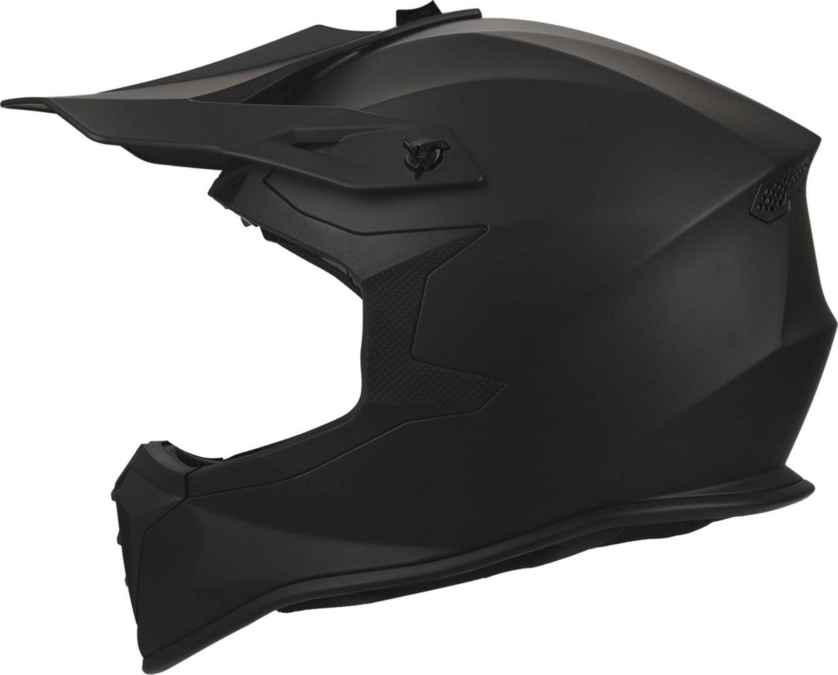 Schwarzer, mattschwarzer GMS Motocrosshelm Fortis mit Visier und Belüftungsöffnungen, Schutzhelm für Offroad-Fahrten
