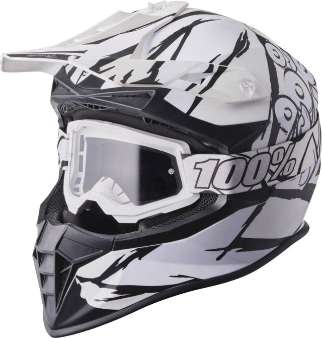 GMS Motocrosshelm Fortis Graffiti matt schwarz-weiß mit stylischem Design und Belüftung, für sicheren Fahrkomfort beim Motocross.