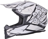 GMS Motocrosshelm Fortis Graffiti im mattschwarzen und weißen Design, Schutzhelm für Offroad-Motocrossfahrer