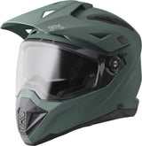 Olivgrüner, matter Endurohelm von GMS Adventus mit Visier und Belüftungsöffnungen, für sicheren Offroad-Schutz